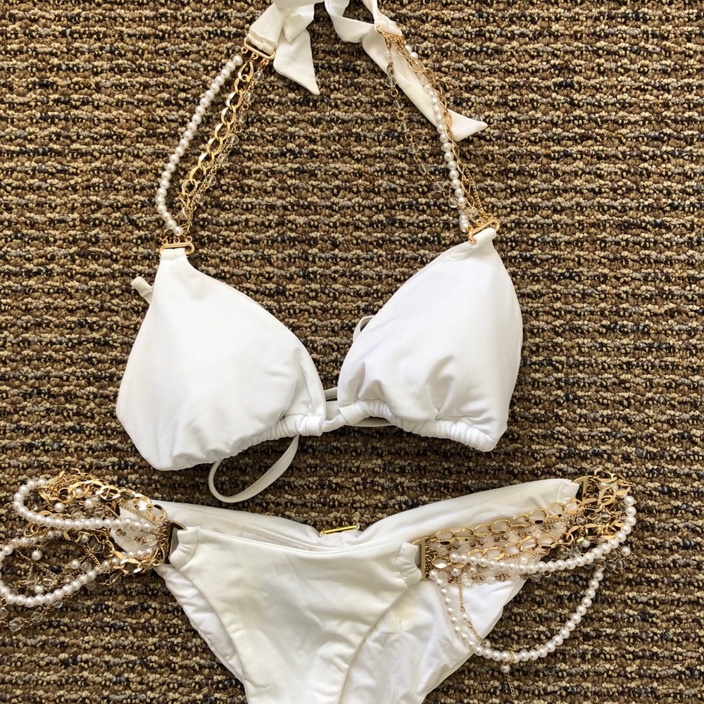 RE-LIST Jeweled White Bikini (broken bead strand)